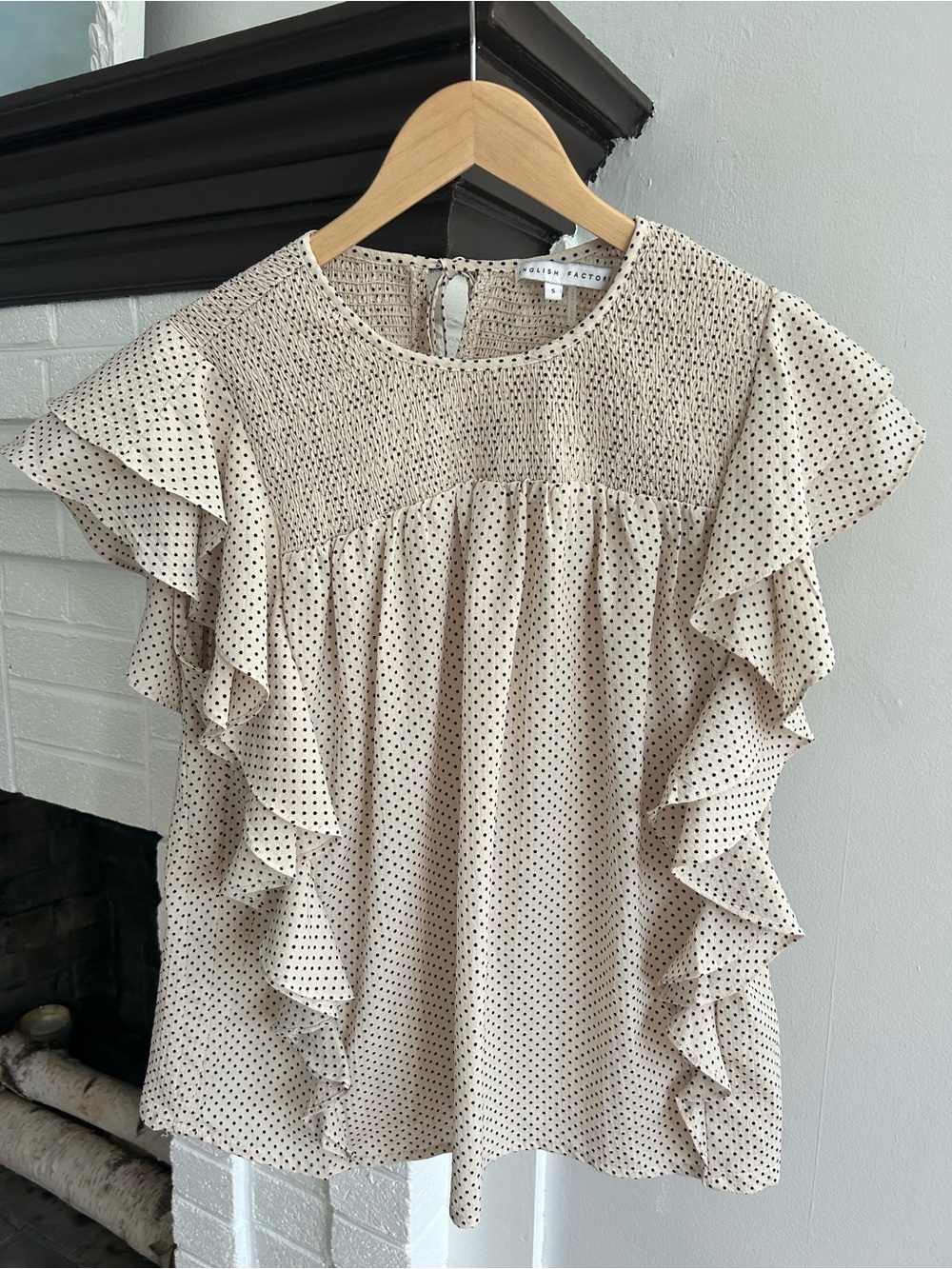 English Factory Cream Polka Dot Ruffle Sleeve Blouse